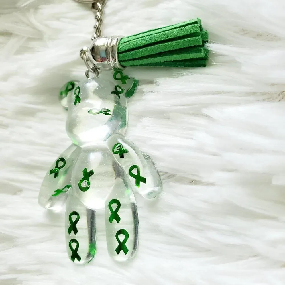 Green Awareness Ribbon Bear Keychain
